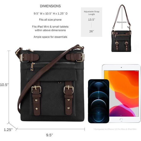 Two-Tone Black Faux Leather Concealed Carry Crossbody Bag with Lock & Key - Picture 3 of 6